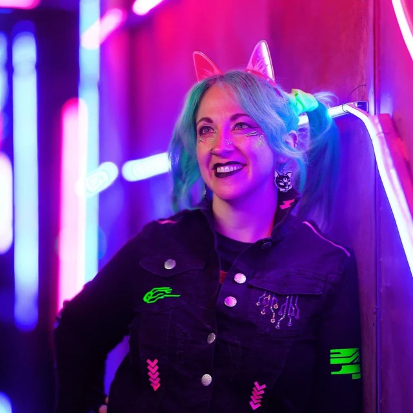 Cyberpunk/Rave Cat Ears/Fluorescent Neon Acrylic/Glows in Blacklight!!