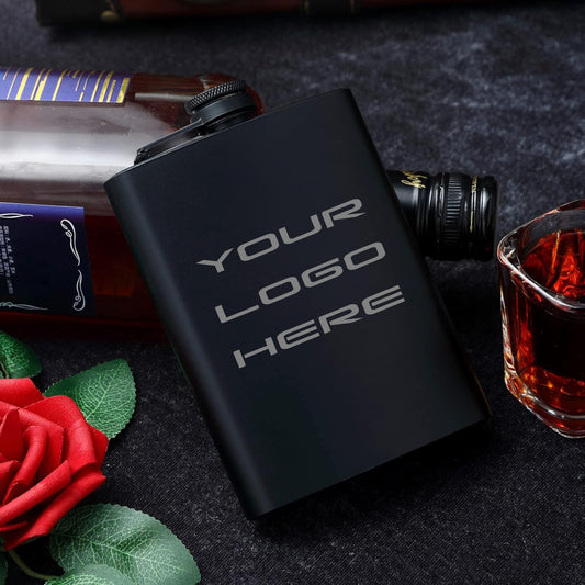 Personalized Matte Black 8oz Flask with Stainless Steel Funnel-Laser Engraved