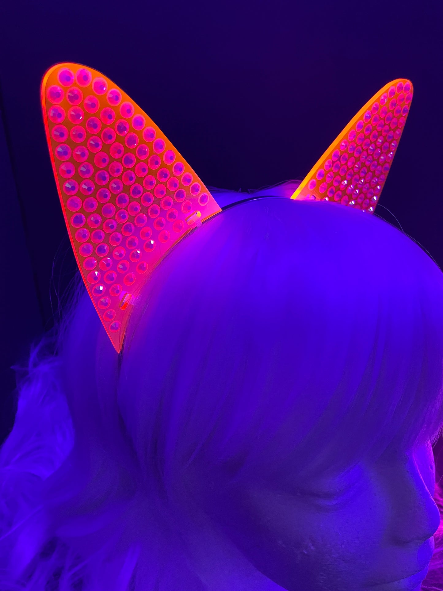 Pavé Rhinestone Fluorescent Neon Cat Ears/Cyberpunk/Rave/EDC/Glows in Blacklight