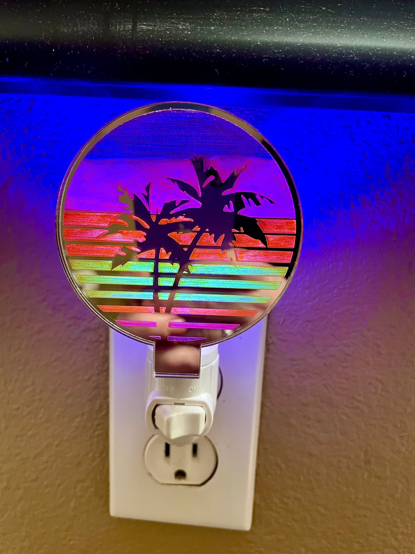 Vaporwave Palm Tree Sunset Night Light/80's Decor/Glows in Black Light/Hand Painted