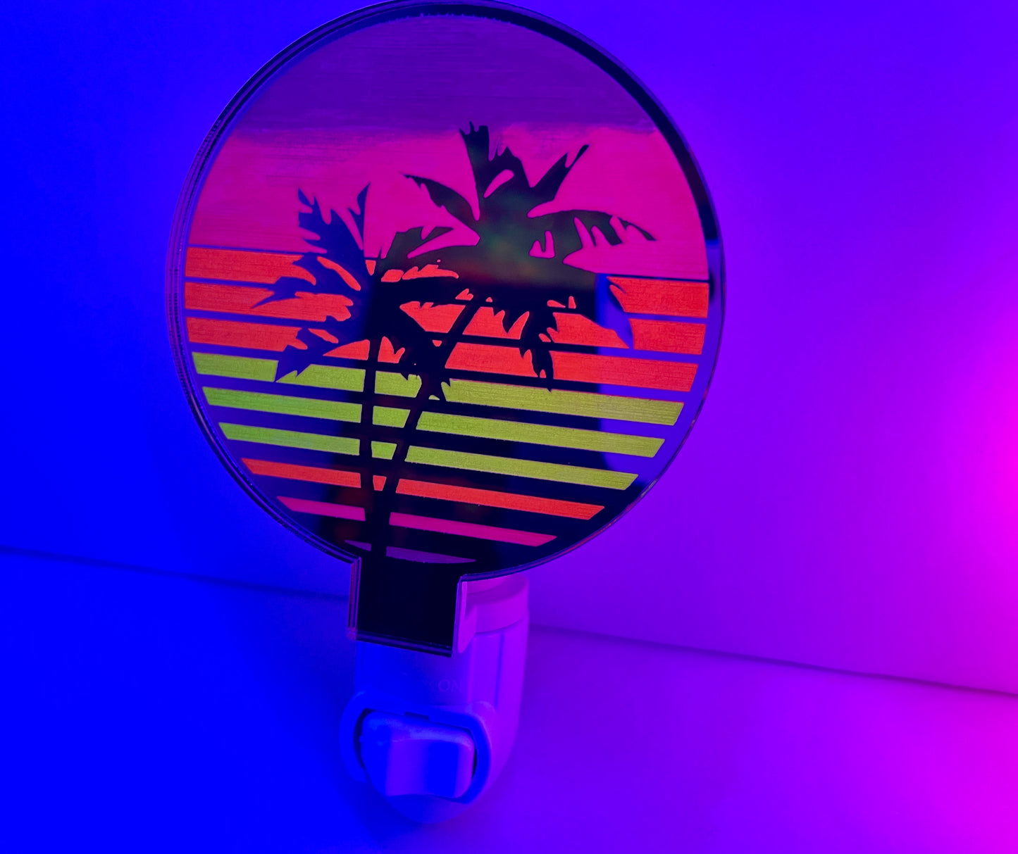 Vaporwave Palm Tree Sunset Night Light/80's Decor/Glows in Black Light/Hand Painted