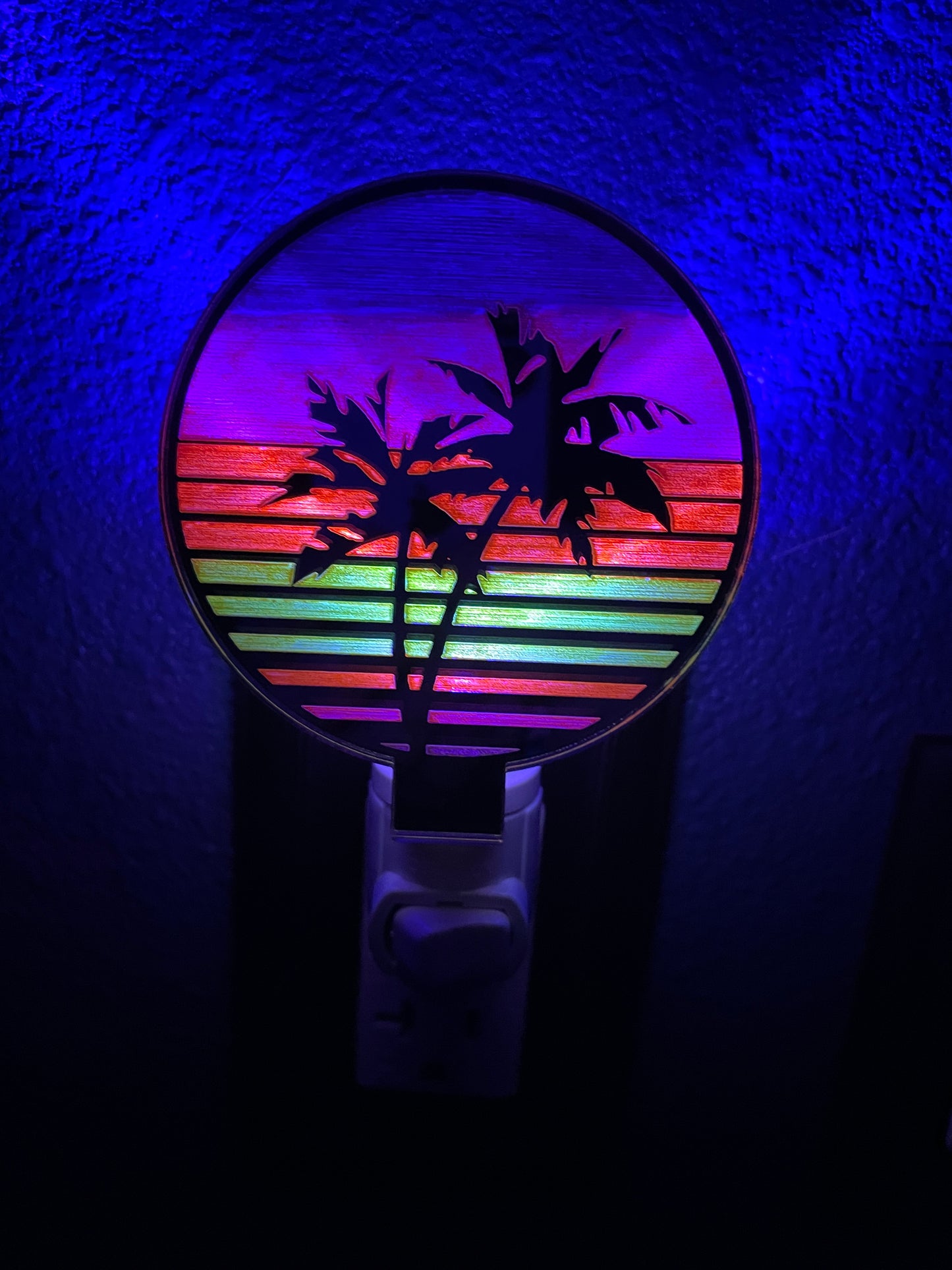 Vaporwave Palm Tree Sunset Night Light/80's Decor/Glows in Black Light/Hand Painted