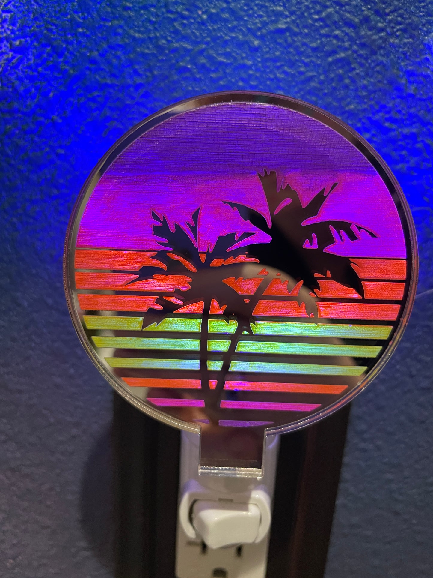 Vaporwave Palm Tree Sunset Night Light/80's Decor/Glows in Black Light/Hand Painted