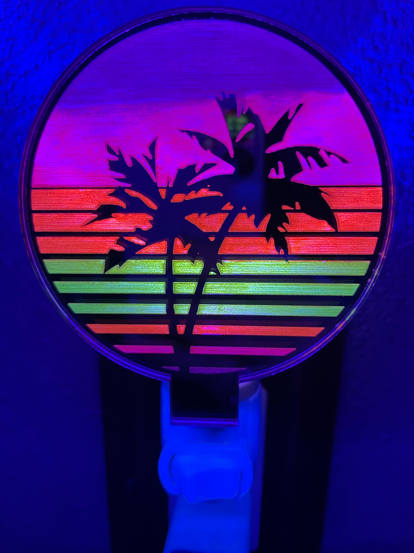 Vaporwave Palm Tree Sunset Night Light/80's Decor/Glows in Black Light/Hand Painted