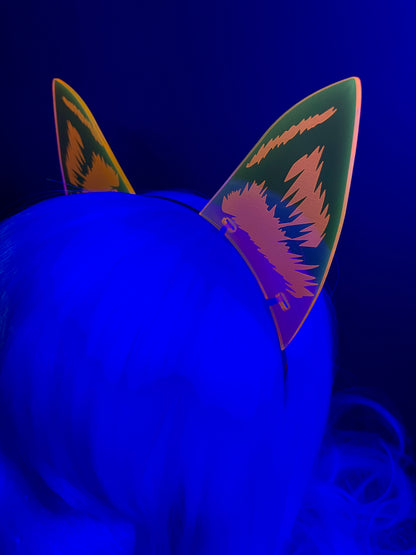 Rave Fox Ears/Fluorescent Neon Acrylic/Glows in BLACKLIGHT!!!