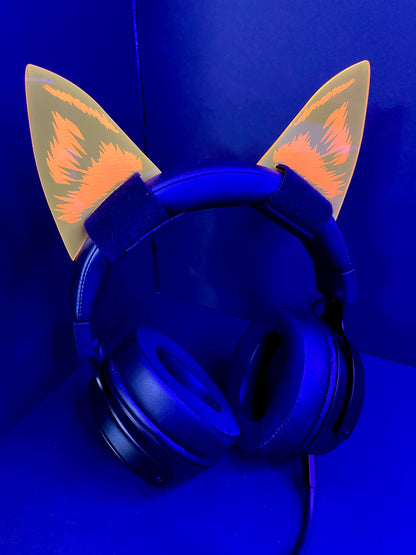 Headphone Gamer/Rave Fox Ears/Fluorescent Neon Acrylic/Glows in BLACKLIGHT!!!!!!