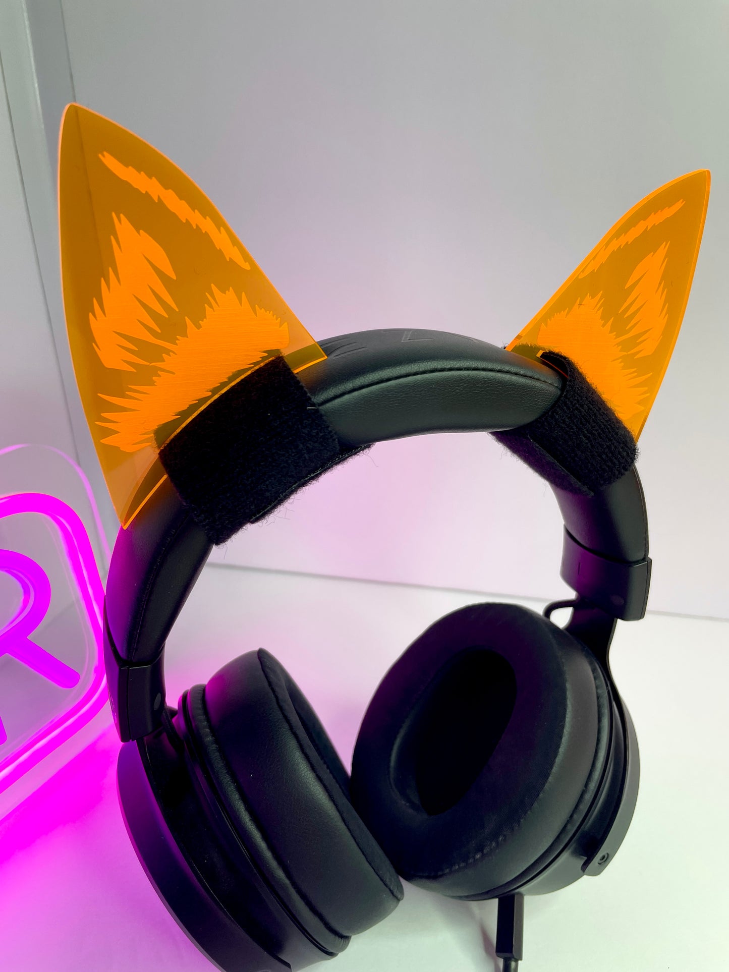 Headphone Gamer/Rave Fox Ears/Fluorescent Neon Acrylic/Glows in BLACKLIGHT!!!!!!