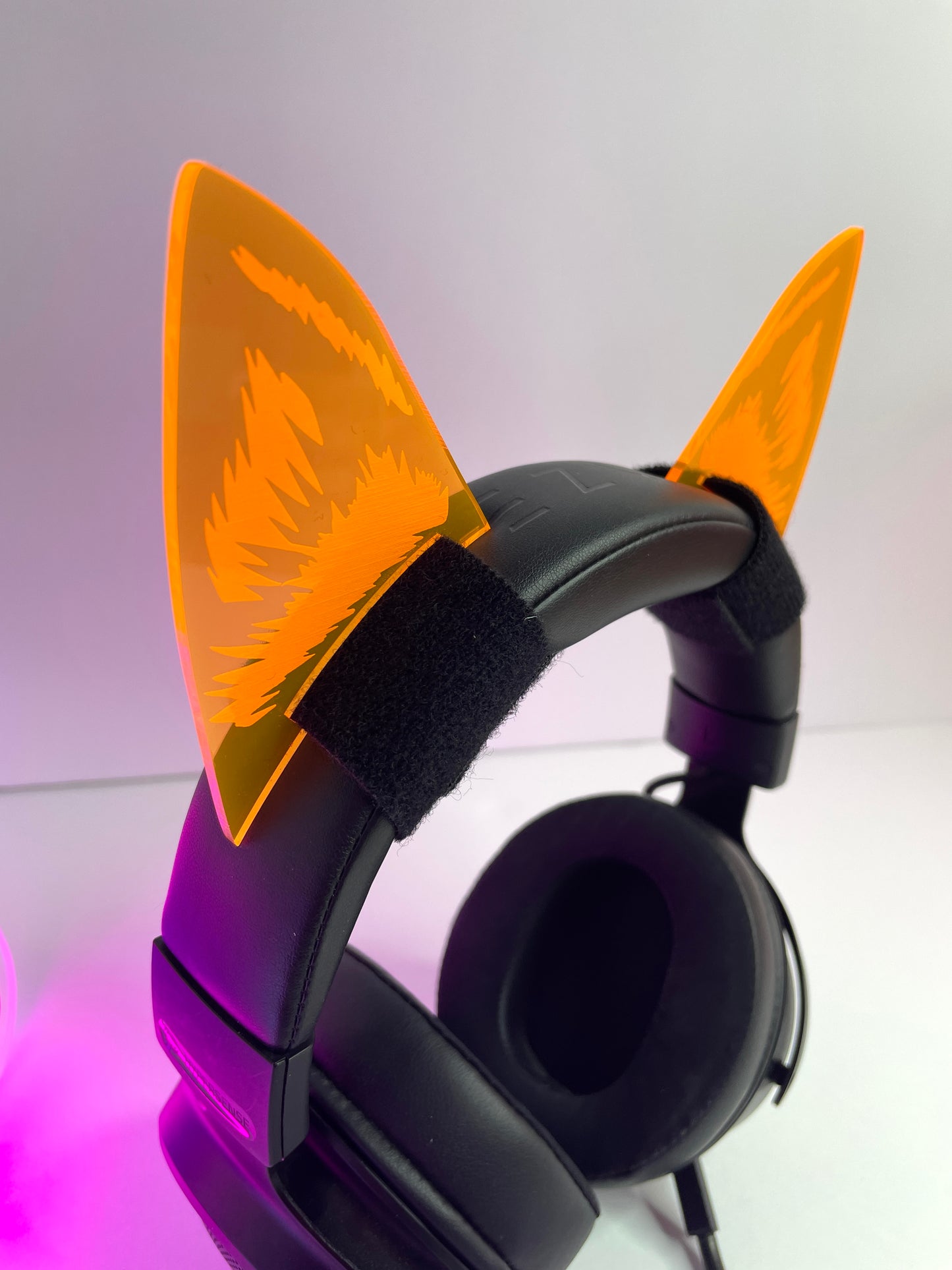 Headphone Gamer/Rave Fox Ears/Fluorescent Neon Acrylic/Glows in BLACKLIGHT!!!!!!