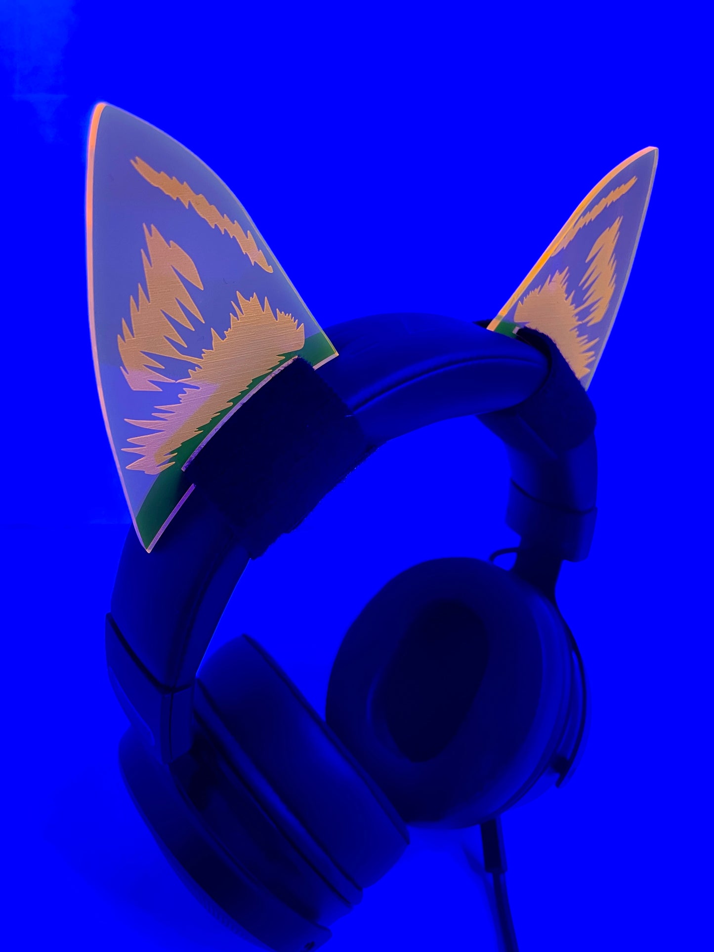 Headphone Gamer/Rave Fox Ears/Fluorescent Neon Acrylic/Glows in BLACKLIGHT!!!!!!