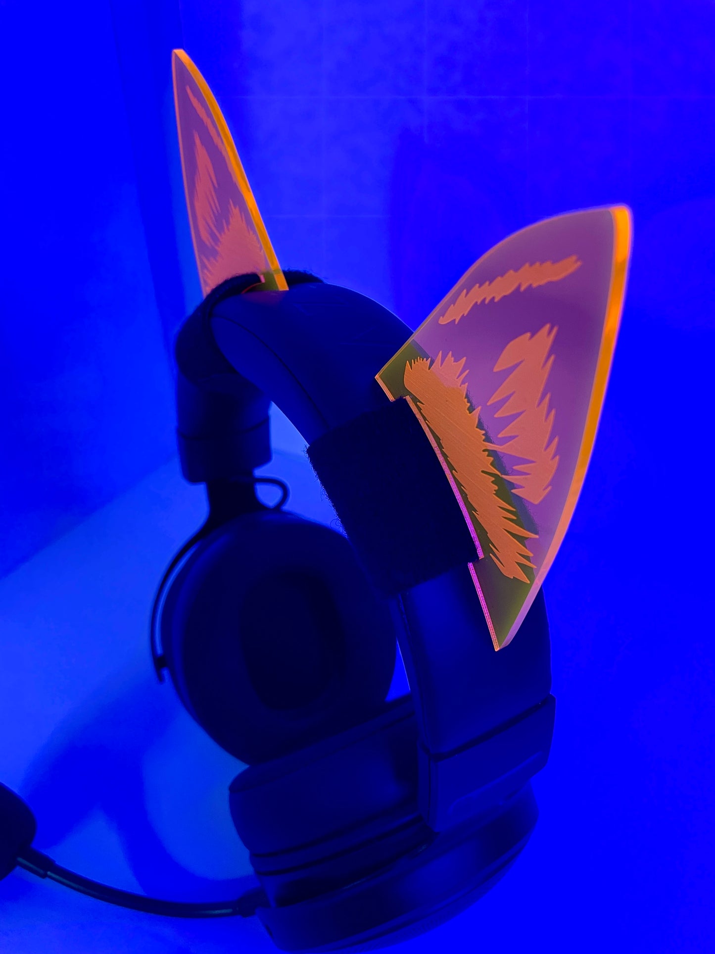 Headphone Gamer/Rave Fox Ears/Fluorescent Neon Acrylic/Glows in BLACKLIGHT!!!!!!