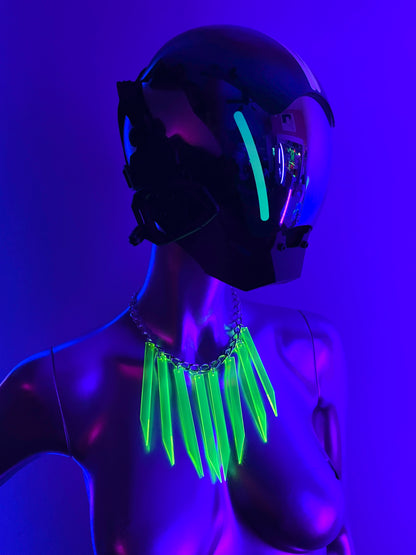 Cyberpunk Shard Choker Necklace and Earrings/Fluorescent Neon Acrylic/Blacklight/EDC/Rave/Goth