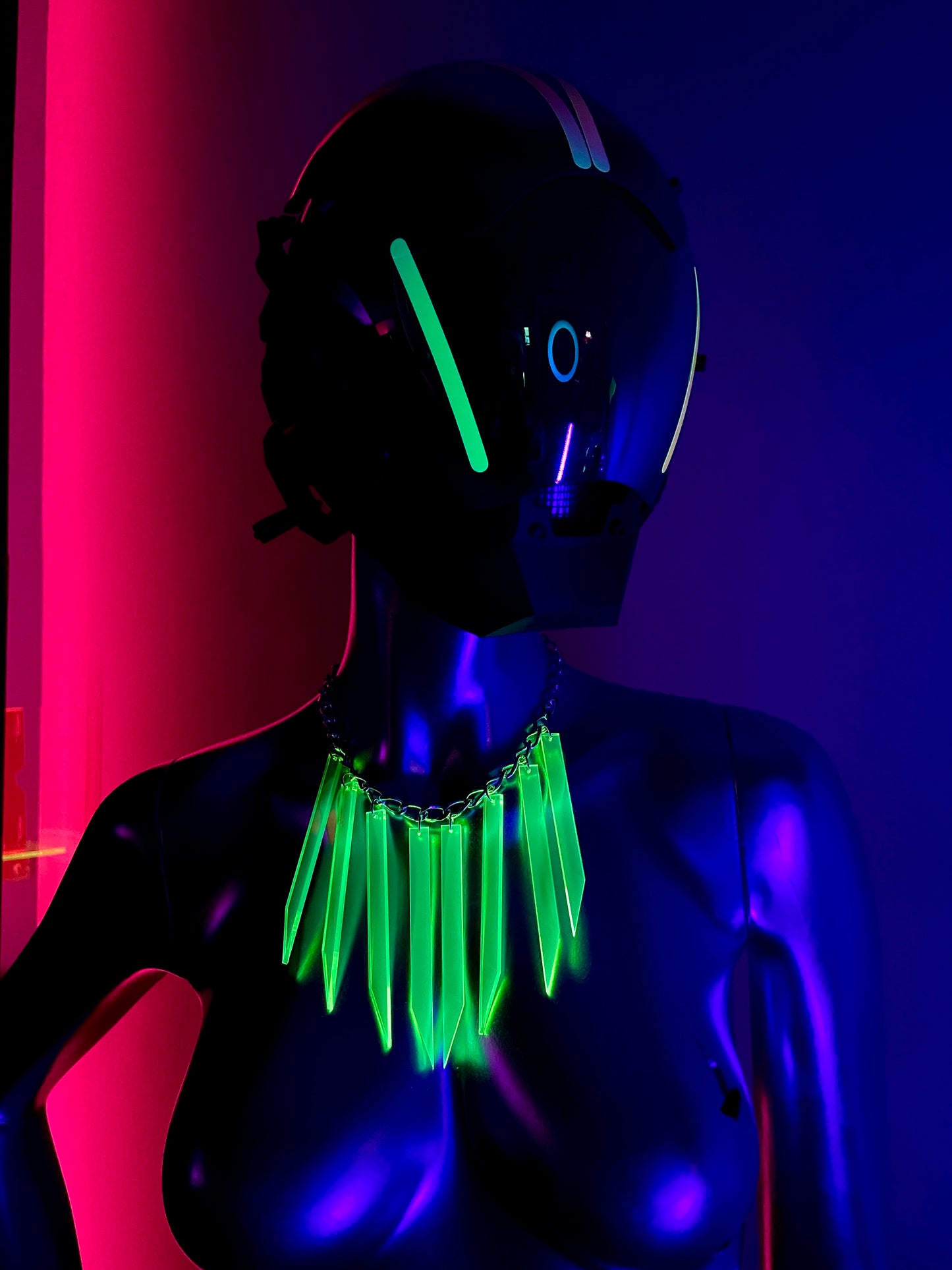 Cyberpunk Shard Choker Necklace and Earrings/Fluorescent Neon Acrylic/Blacklight/EDC/Rave/Goth