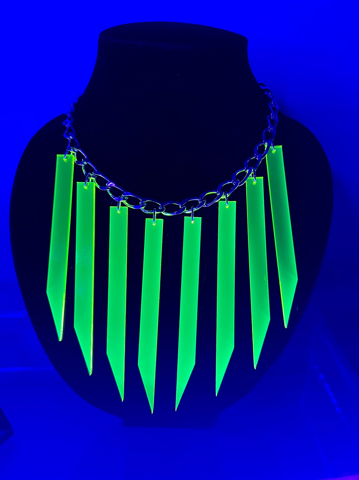 Cyberpunk Shard Choker Necklace and Earrings/Fluorescent Neon Acrylic/Blacklight/EDC/Rave/Goth