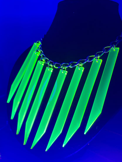 Cyberpunk Shard Choker Necklace and Earrings/Fluorescent Neon Acrylic/Blacklight/EDC/Rave/Goth