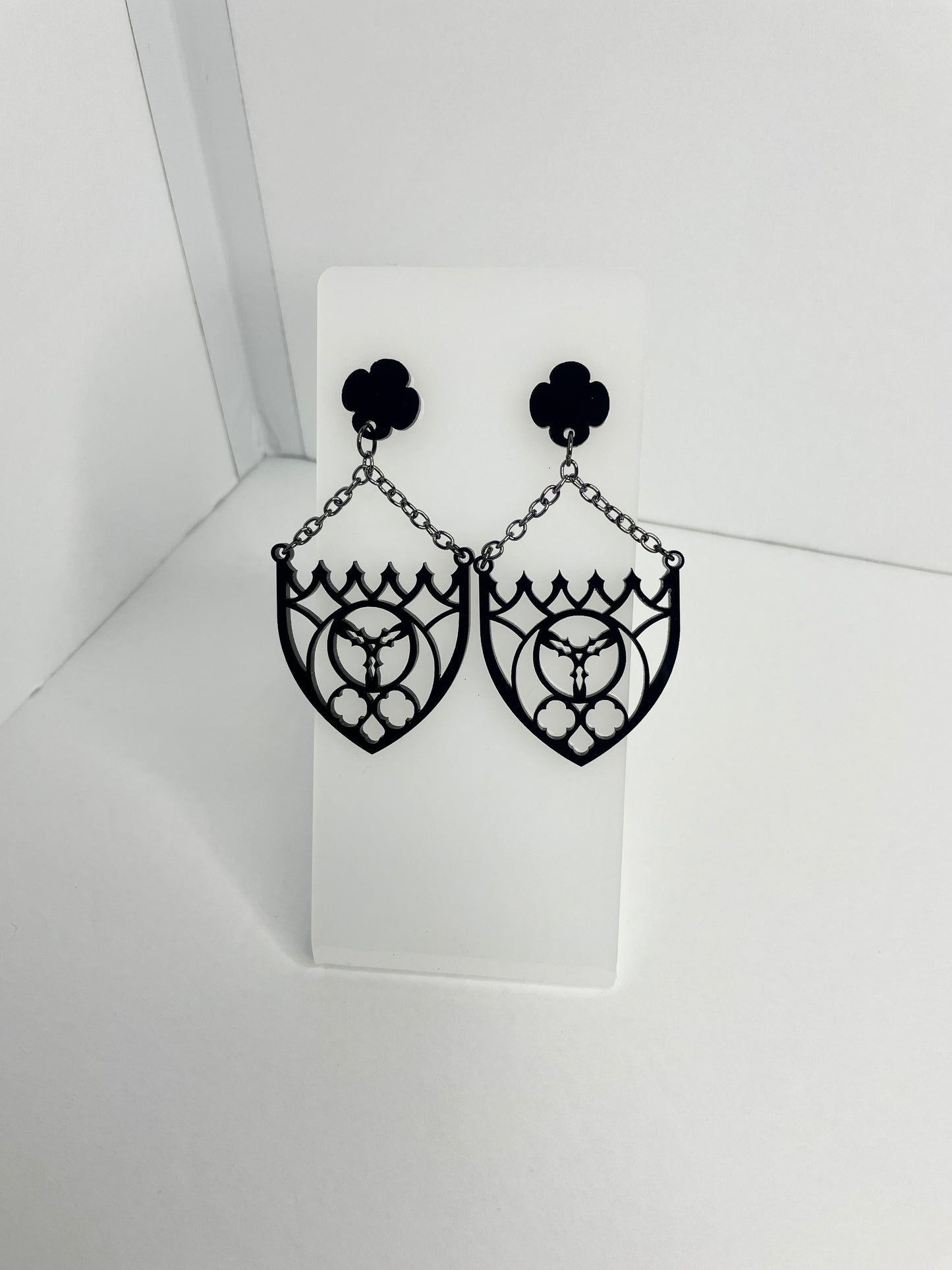 Gothic Cathedral Arch Earrings/Black Acrylic/Vampy Style