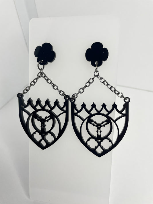 Gothic Cathedral Arch Earrings/Black Acrylic/Vampy Style