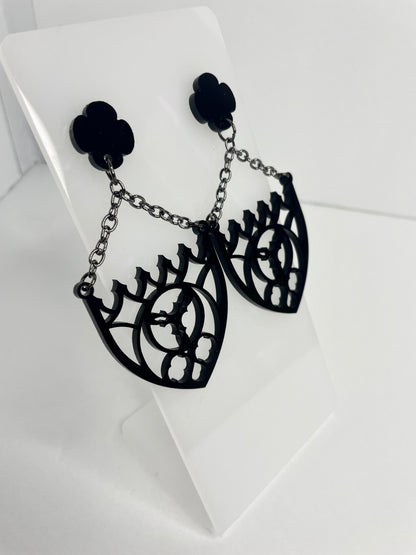 Gothic Cathedral Arch Earrings/Black Acrylic/Vampy Style