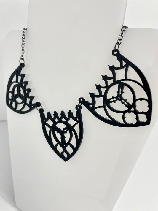 Gothic Cathedral Arch Necklace/Black Acrylic/Vampy Style