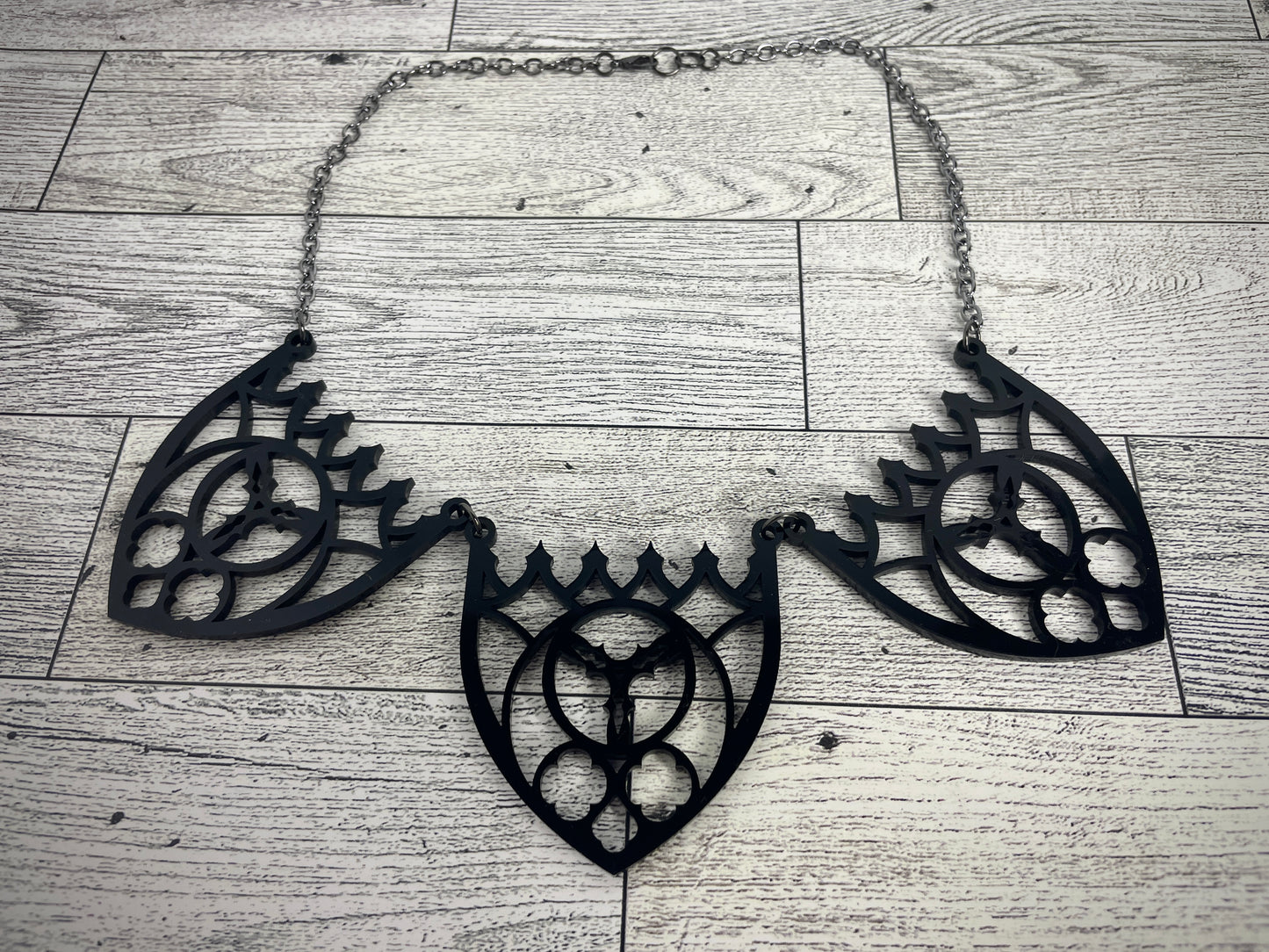 Gothic Cathedral Arch Necklace/Black Acrylic/Vampy Style