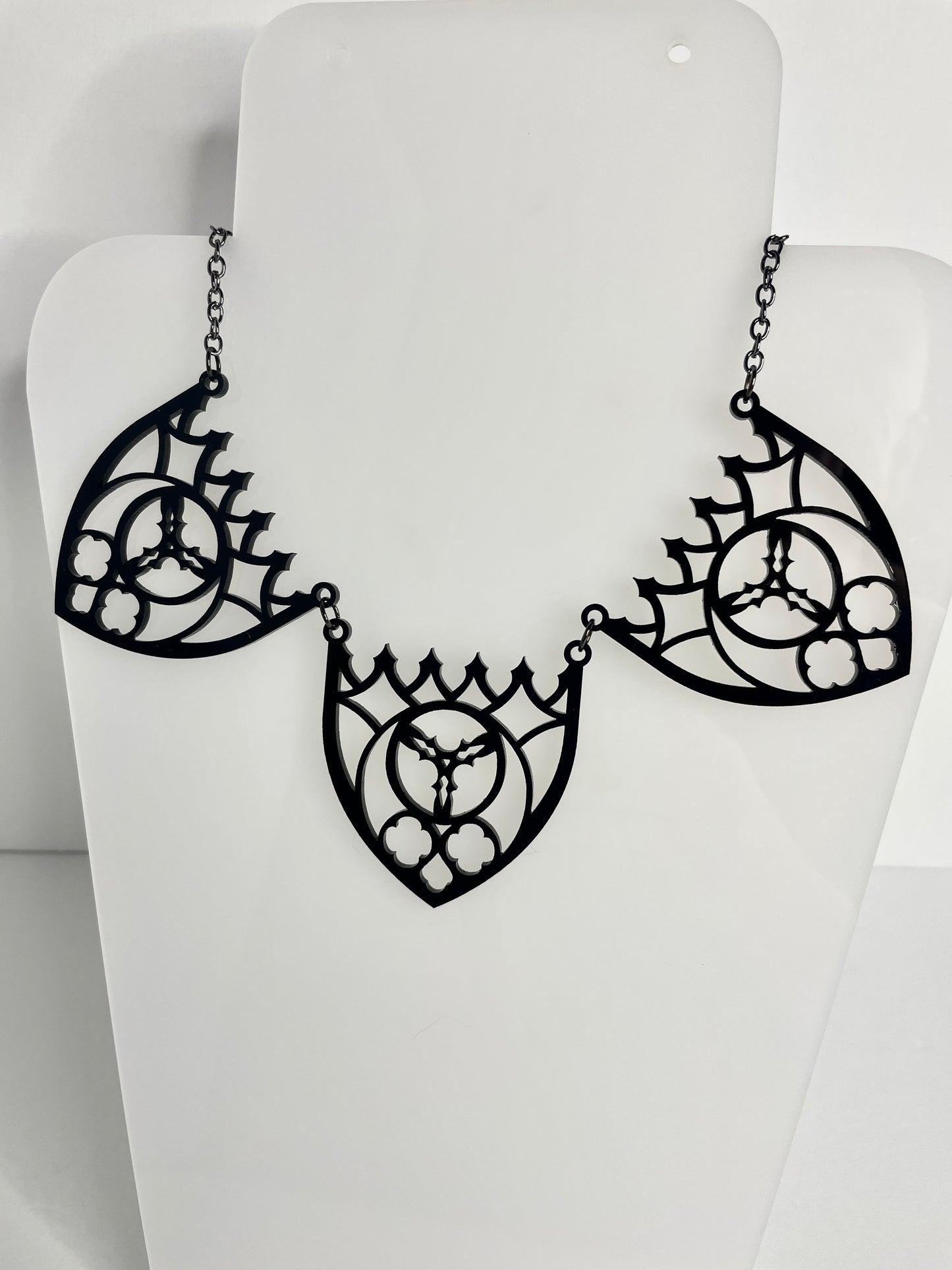 Gothic Cathedral Arch Necklace/Black Acrylic/Vampy Style