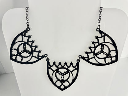 Gothic Cathedral Arch Necklace/Black Acrylic/Vampy Style