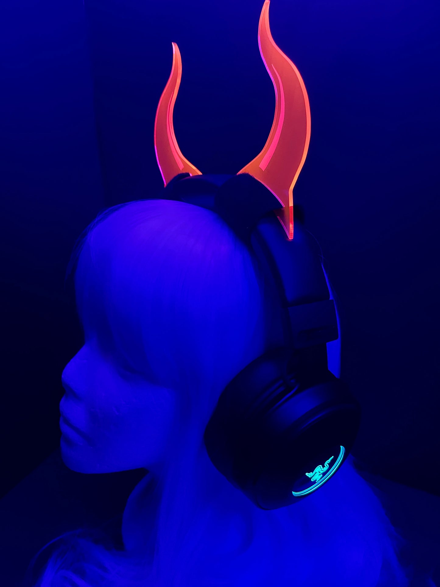 Headphone Devil Horns/Fluorescent Neon Acrylic/5 Colors to choose from! Glows in Black Light!!! Great for gamers!!