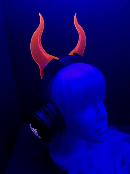 Headphone Devil Horns/Fluorescent Neon Acrylic/5 Colors to choose from! Glows in Black Light!!! Great for gamers!!