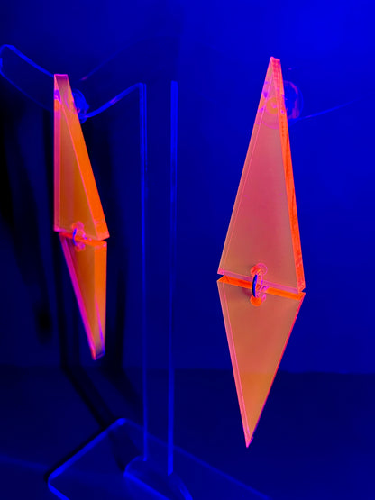 Double Triangle Earrings/Fluorescent Neon Acrylic/Glows in Blacklight/Vaporwave/EDC/Rave/Cyberpunk