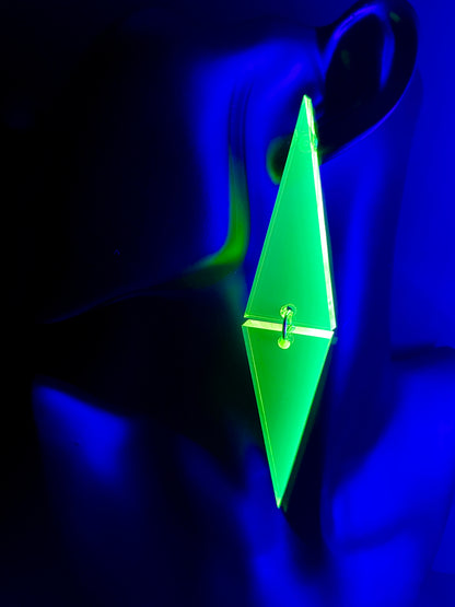 Double Triangle Earrings/Fluorescent Neon Acrylic/Glows in Blacklight/Vaporwave/EDC/Rave/Cyberpunk