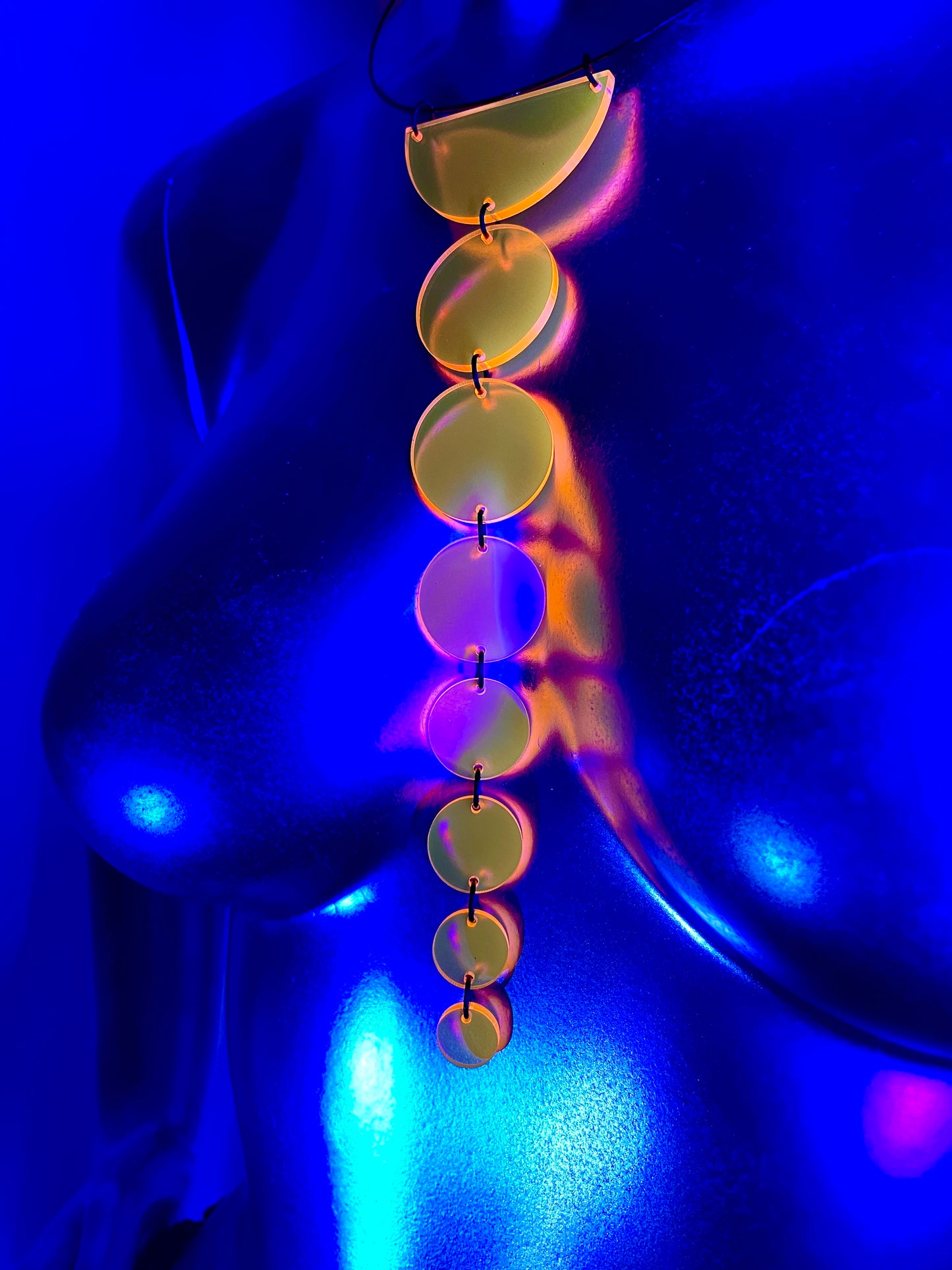 Cyberpunk Planetary Choker Necklace/Fluorescent Neon Acrylic/Glows in Blacklight/5 colors available!