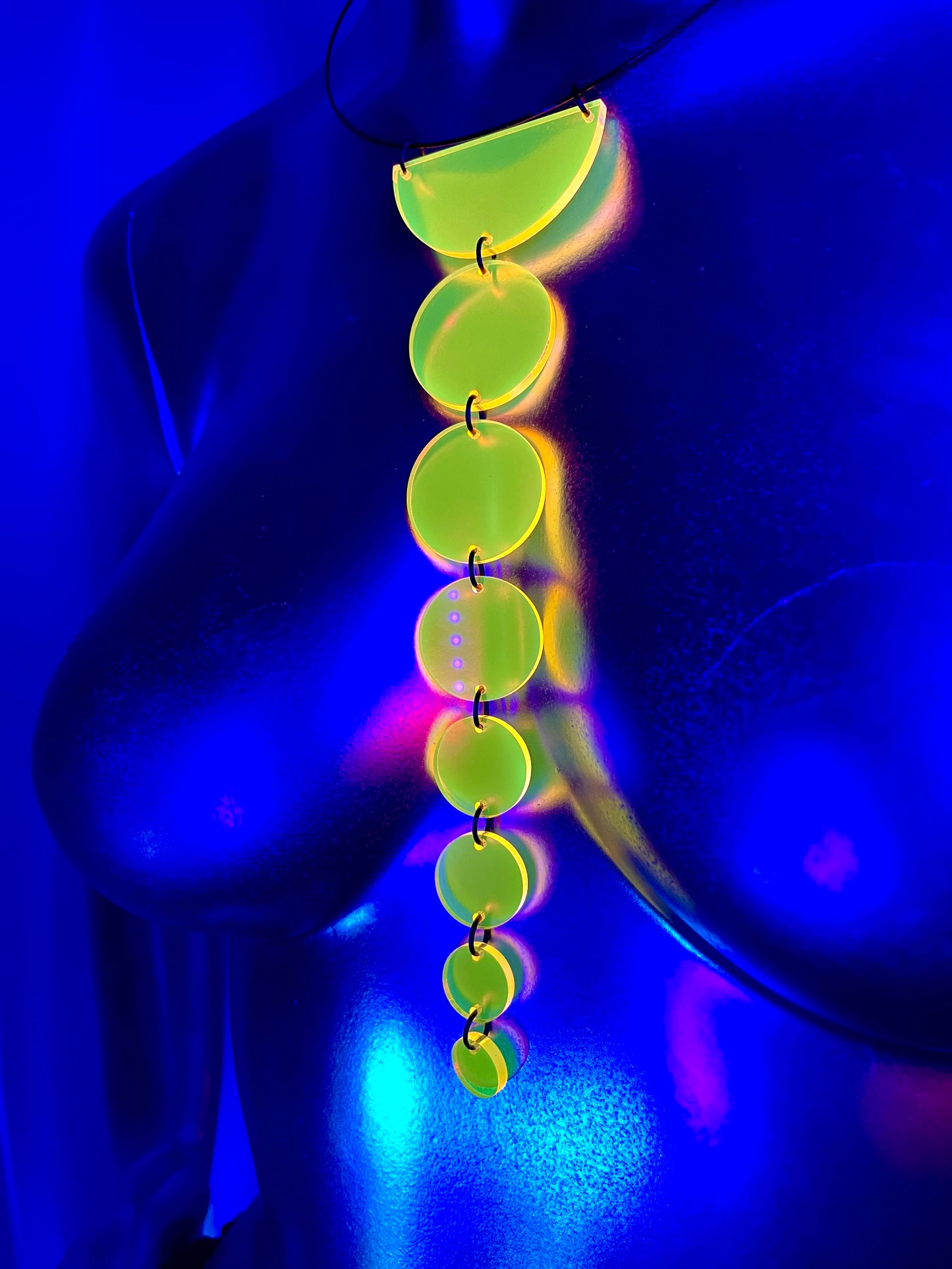 Cyberpunk Planetary Choker Necklace/Fluorescent Neon Acrylic/Glows in Blacklight/5 colors available!