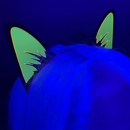 Cyberpunk Cat Ears 2.0/Inlaid Fluorescent Neon Acrylic/Glows in Blacklight!/5 Colors to choose from!