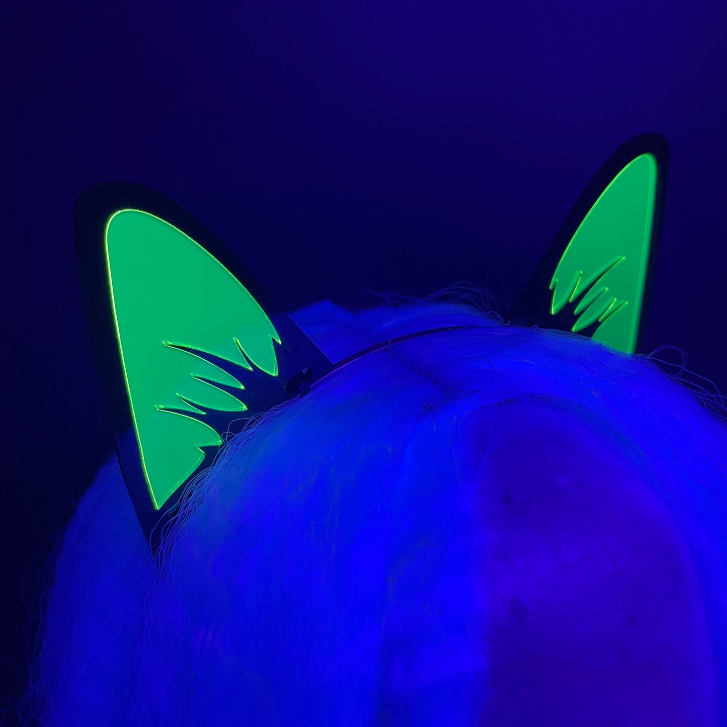 Cyberpunk Cat Ears 2.0/Inlaid Fluorescent Neon Acrylic/Glows in Blacklight!/5 Colors to choose from!