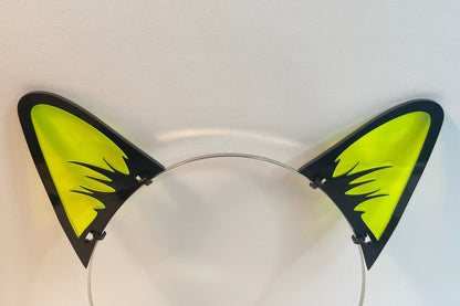 Cyberpunk Cat Ears 2.0/Inlaid Fluorescent Neon Acrylic/Glows in Blacklight!/5 Colors to choose from!