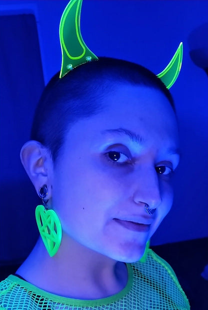 Devil Horns Headband/Rave/Fluorescent Neon Acrylic/Glows in Blacklight/5 Colors to choose from!