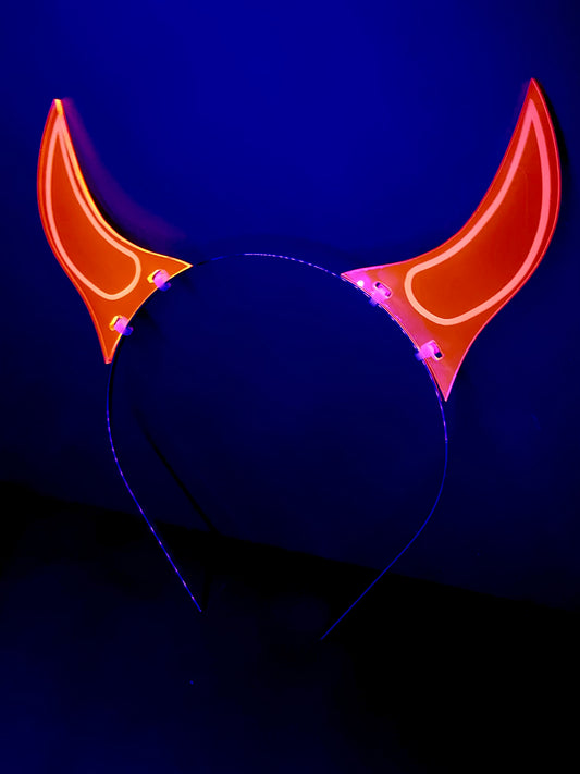 Devil Horns Headband/Rave/Fluorescent Neon Acrylic/Glows in Blacklight/5 Colors to choose from!