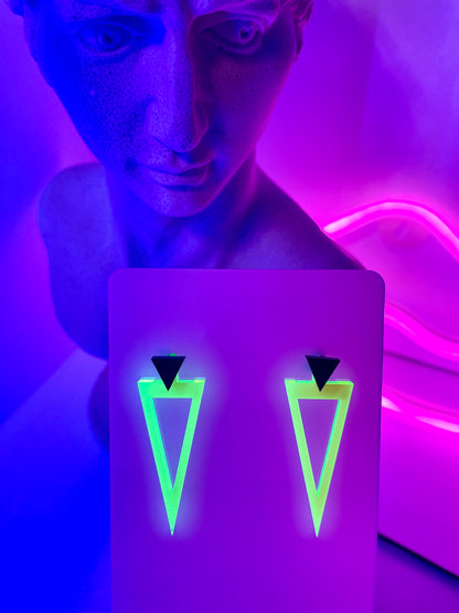 80's Triangle Interchangeable Earrings/Fluorescent Neon Acrylic/Blacklight/Vaporwave/EDC/Rave/Cyberpunk