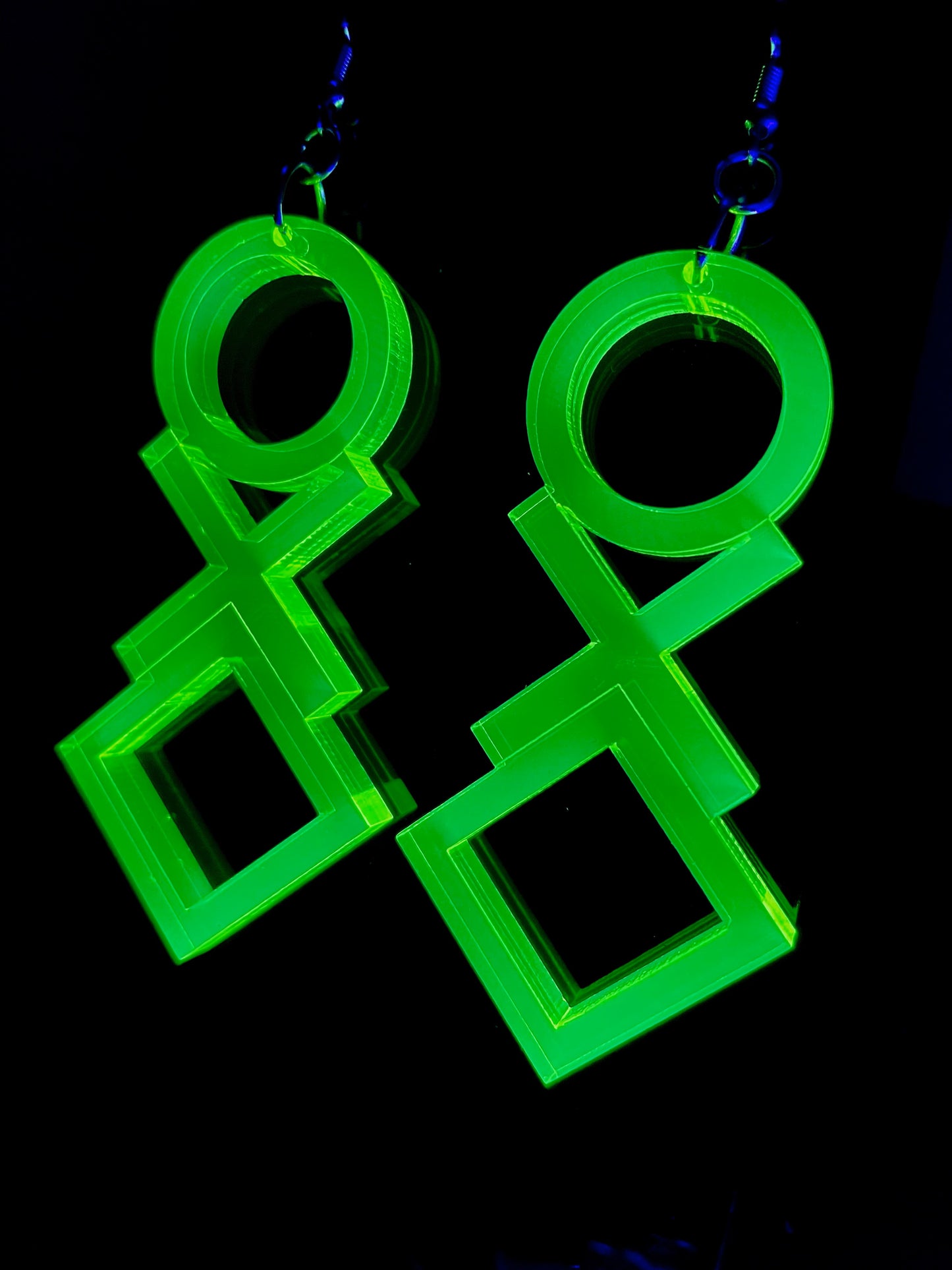 O X and Square Geometric Earrings/Fluorescent Neon Acrylic/Blacklight/EDC/Rave/Cyberpunk