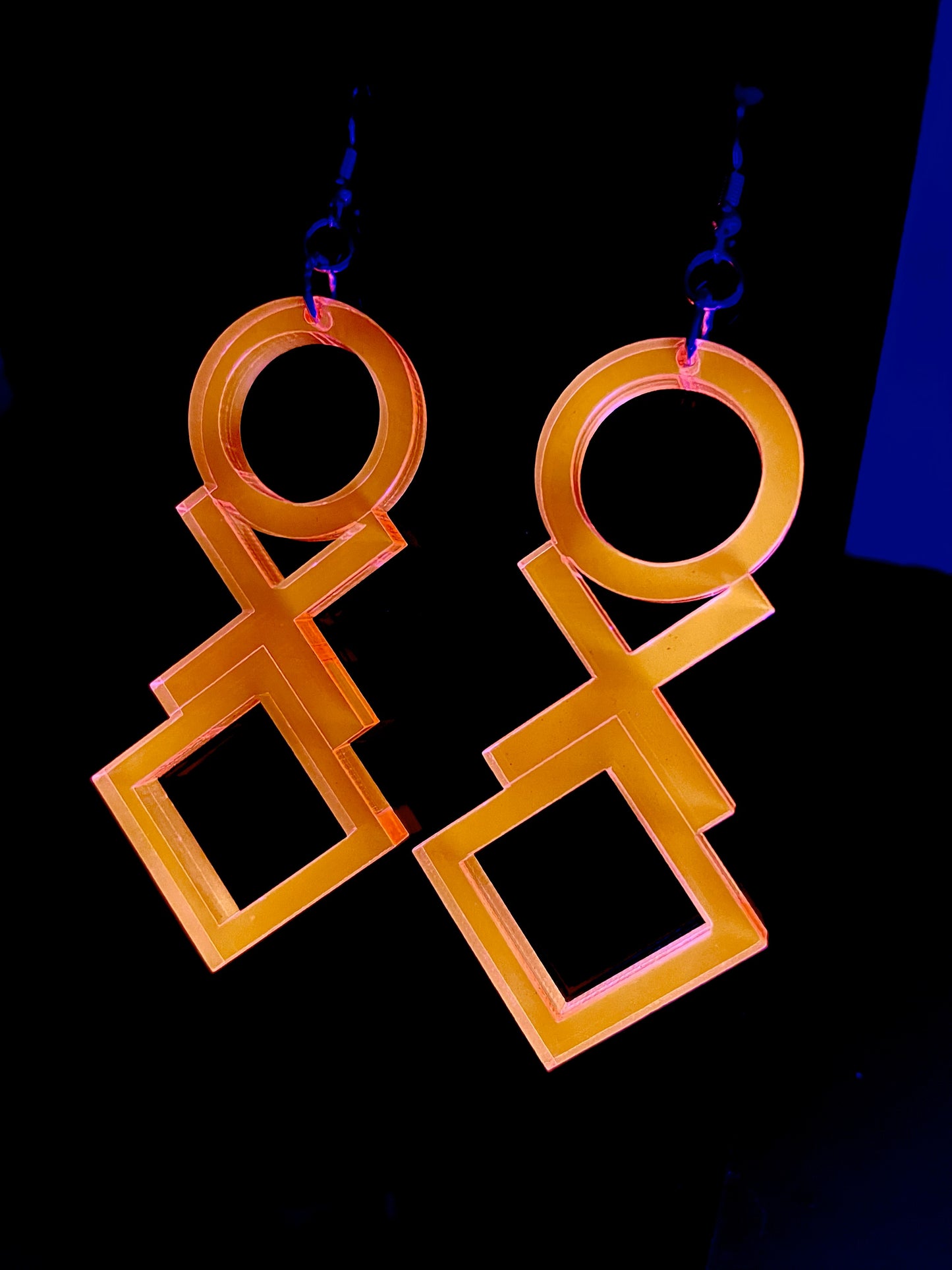 O X and Square Geometric Earrings/Fluorescent Neon Acrylic/Blacklight/EDC/Rave/Cyberpunk