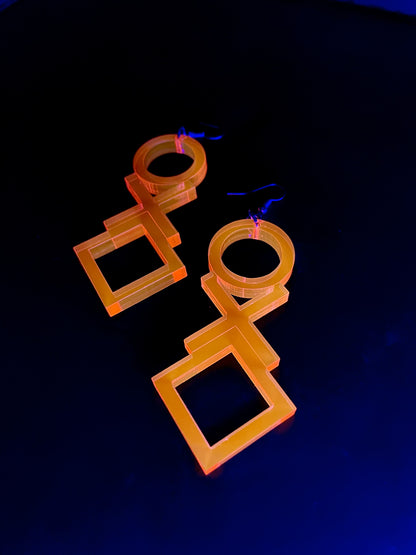 O X and Square Geometric Earrings/Fluorescent Neon Acrylic/Blacklight/EDC/Rave/Cyberpunk