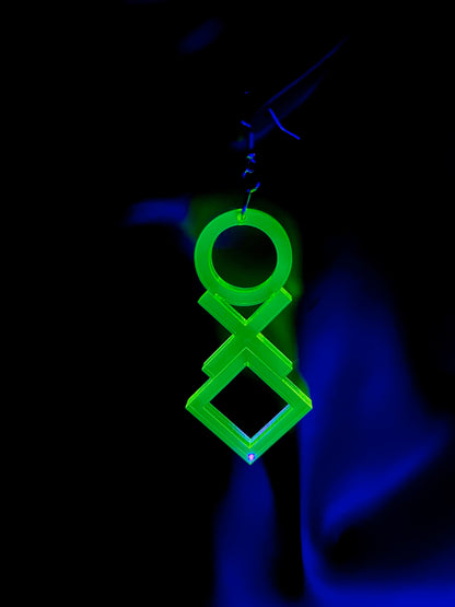 O X and Square Geometric Earrings/Fluorescent Neon Acrylic/Blacklight/EDC/Rave/Cyberpunk