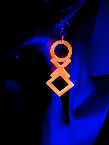 O X and Square Geometric Earrings/Fluorescent Neon Acrylic/Blacklight/EDC/Rave/Cyberpunk