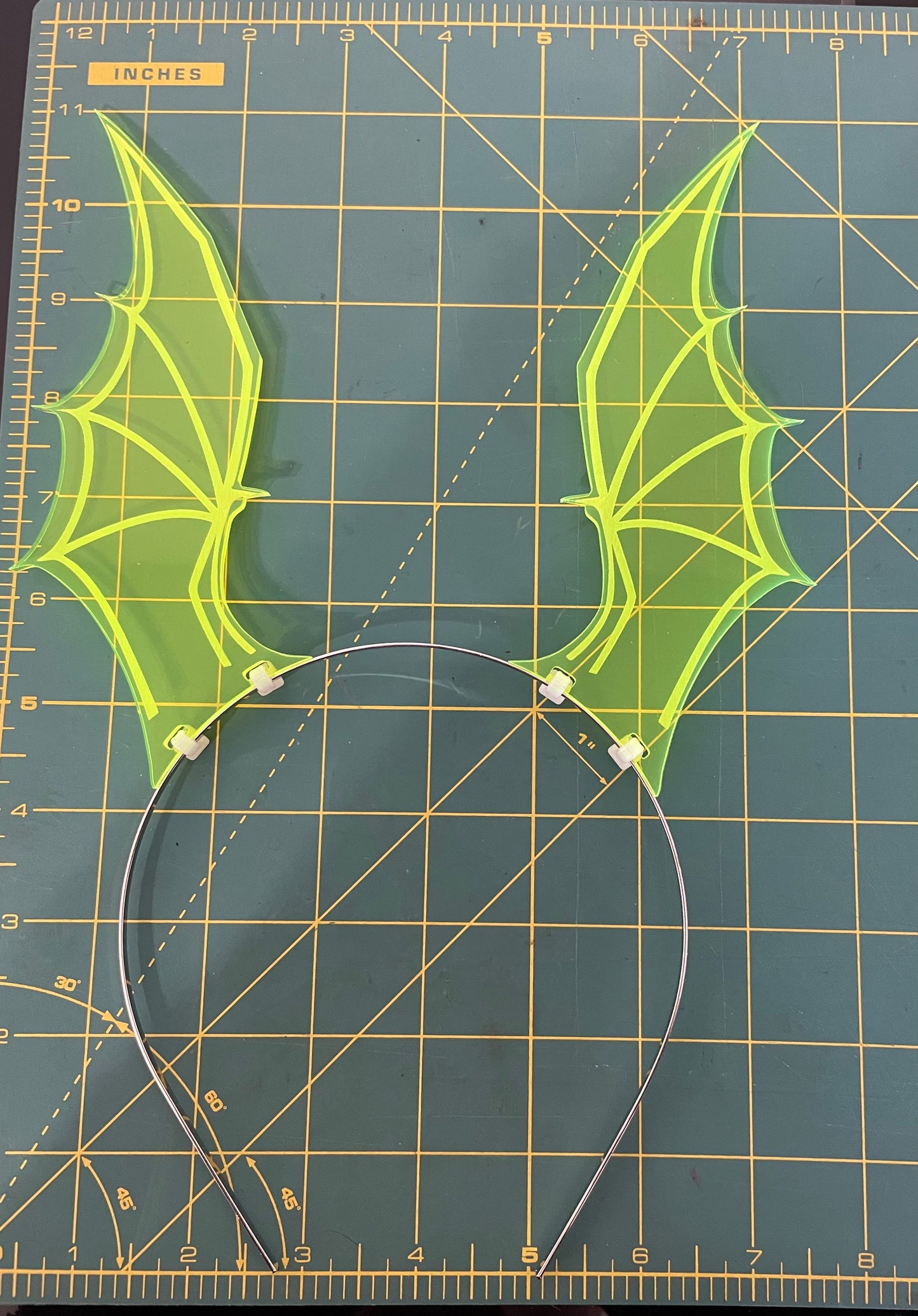 Dragon Wing Headband/ Green Fluorescent Neon Acrylic/ Glows in Blacklight