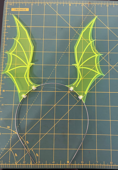 Dragon Wing Headband/ Green Fluorescent Neon Acrylic/ Glows in Blacklight