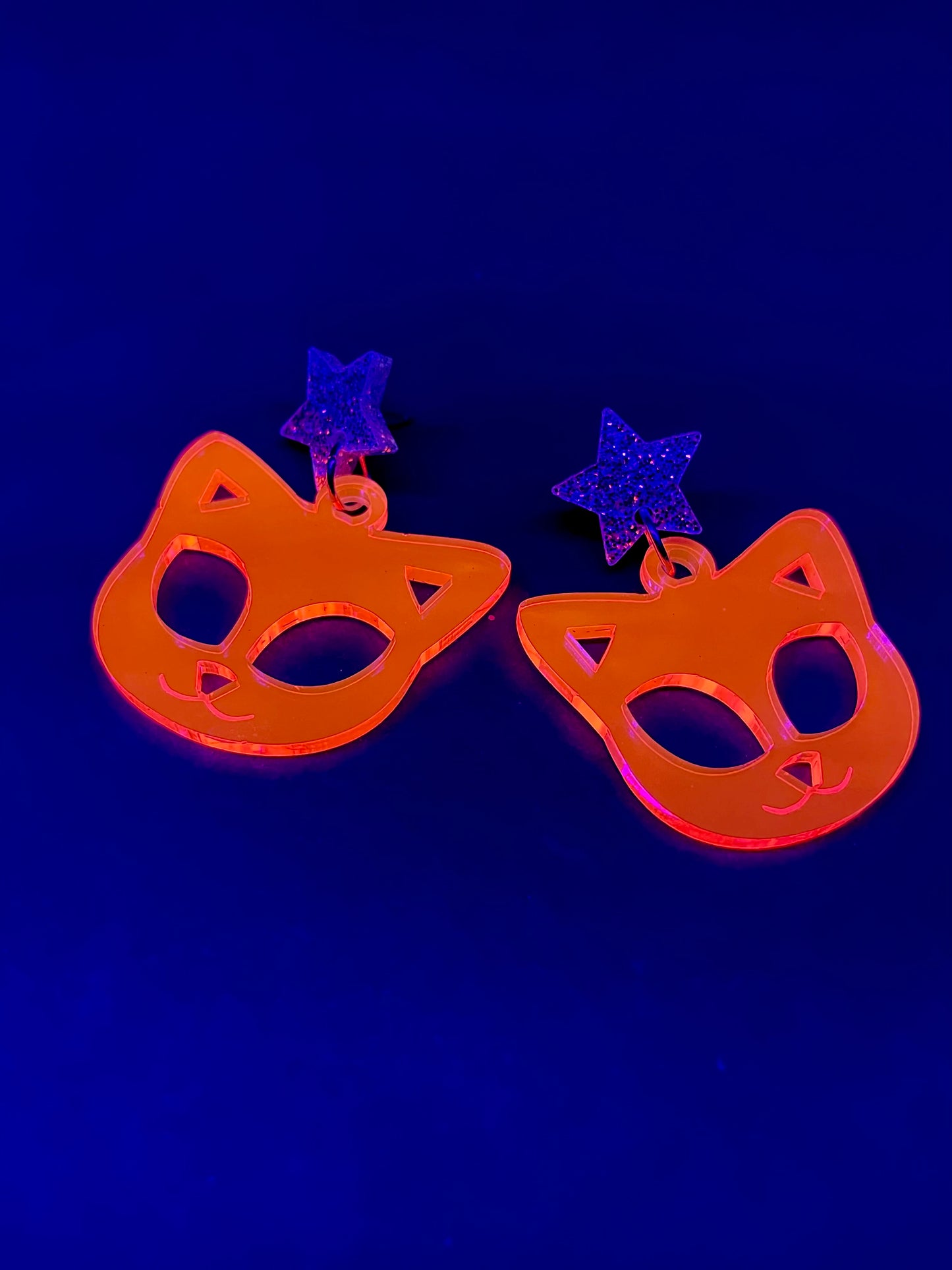 Space Kitty Neon Acrylic Earrings/ Rave/Festival accessory/Music festival accessory/EDC outfit/Fluorescent Acrylic/Blacklight