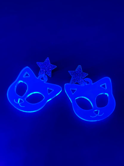 Space Kitty Neon Acrylic Earrings/ Rave/Festival accessory/Music festival accessory/EDC outfit/Fluorescent Acrylic/Blacklight