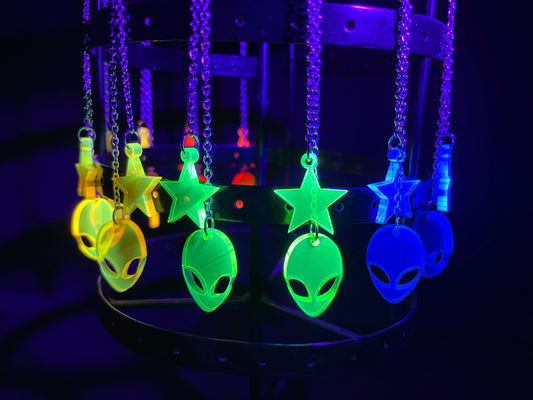 Alien-Star Acrylic Earrings/Rave/Festival accessory/Music festival accessory/EDC outfit/Fluorescent Acrylic/Blacklight