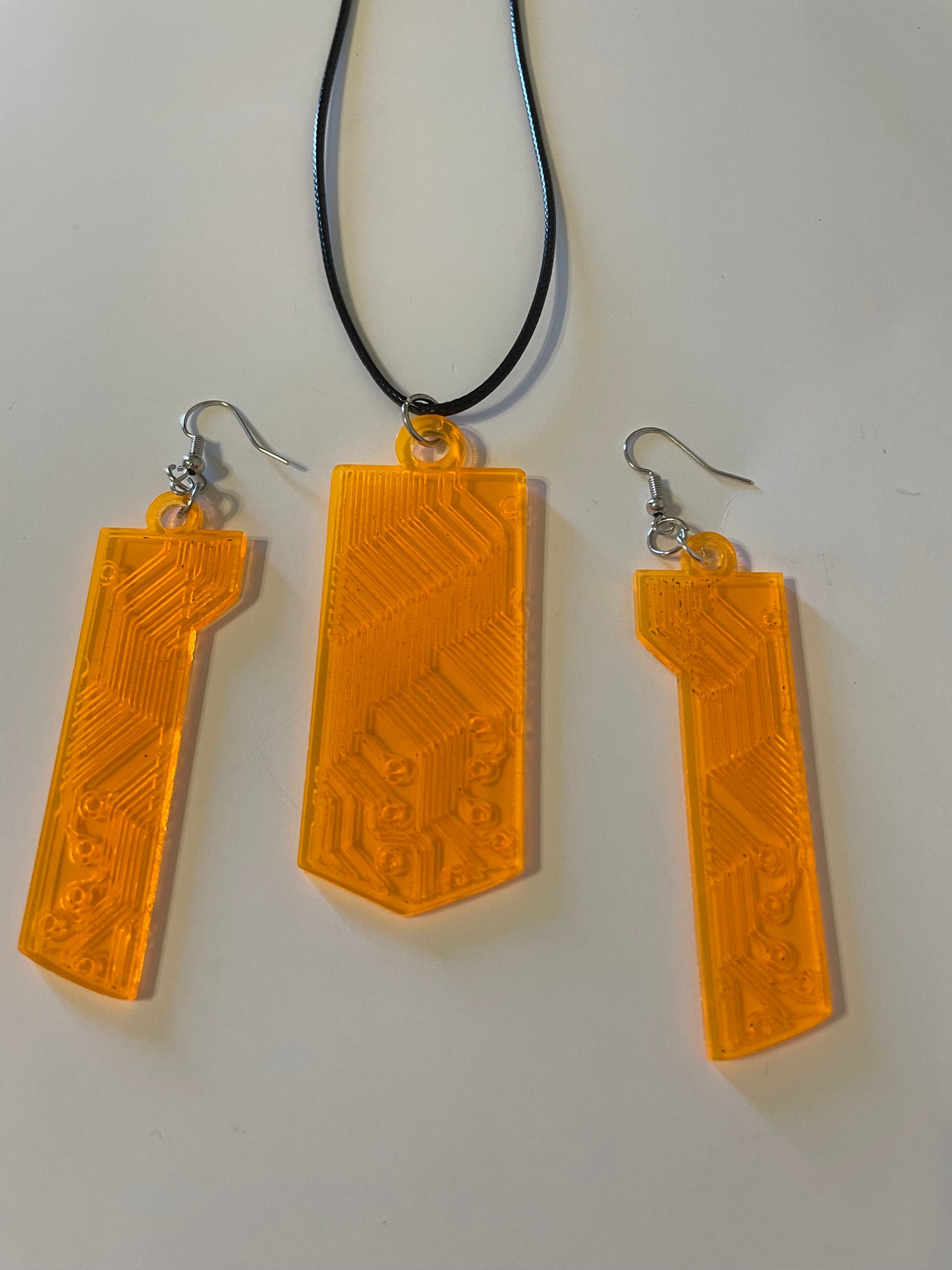 Data Chip Necklace/Earrings/Fluorescent Neon Acrylic/Blacklight/Cyberpunk/Rave/Goth