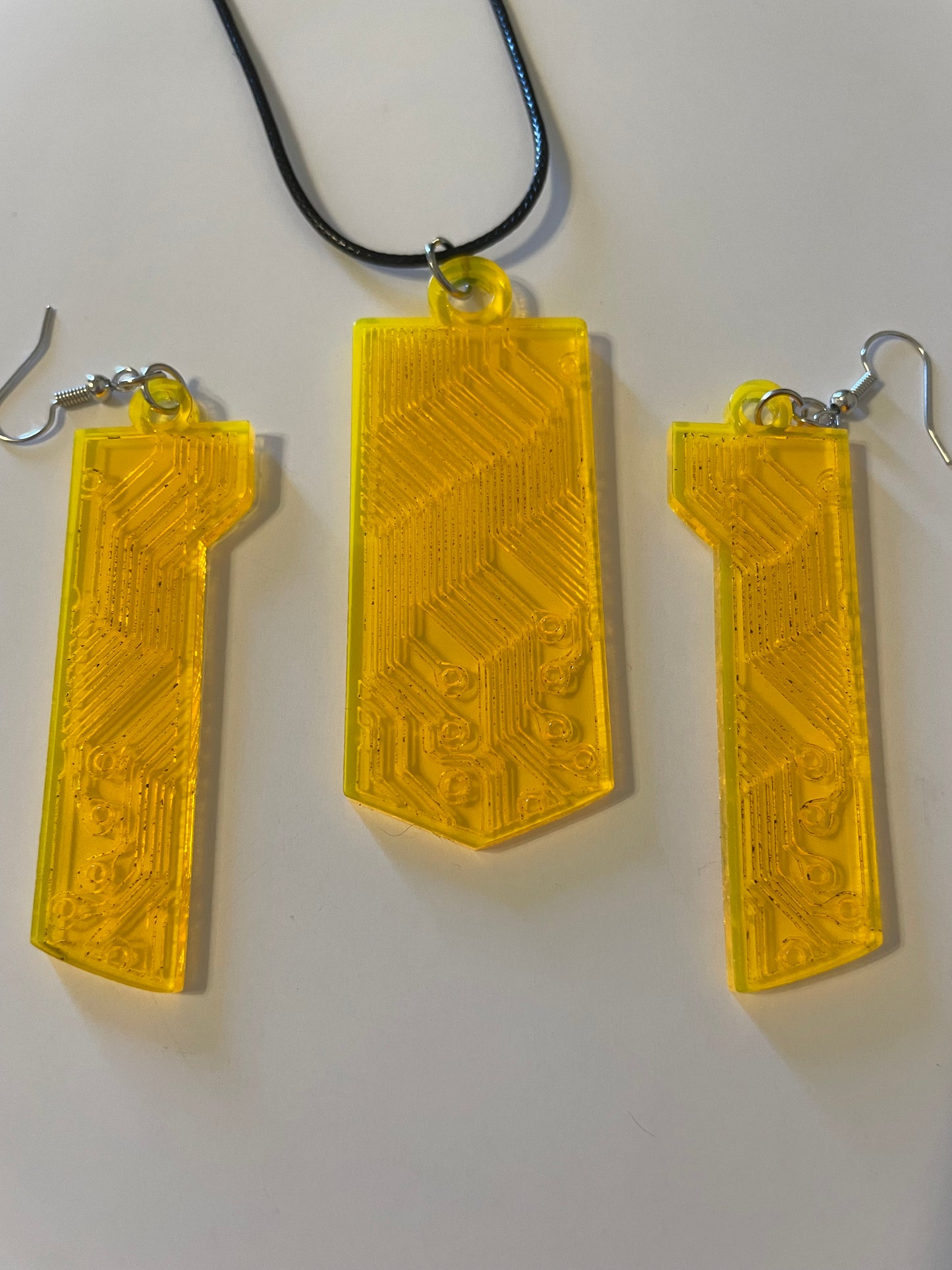 Data Chip Necklace/Earrings/Fluorescent Neon Acrylic/Blacklight/Cyberpunk/Rave/Goth