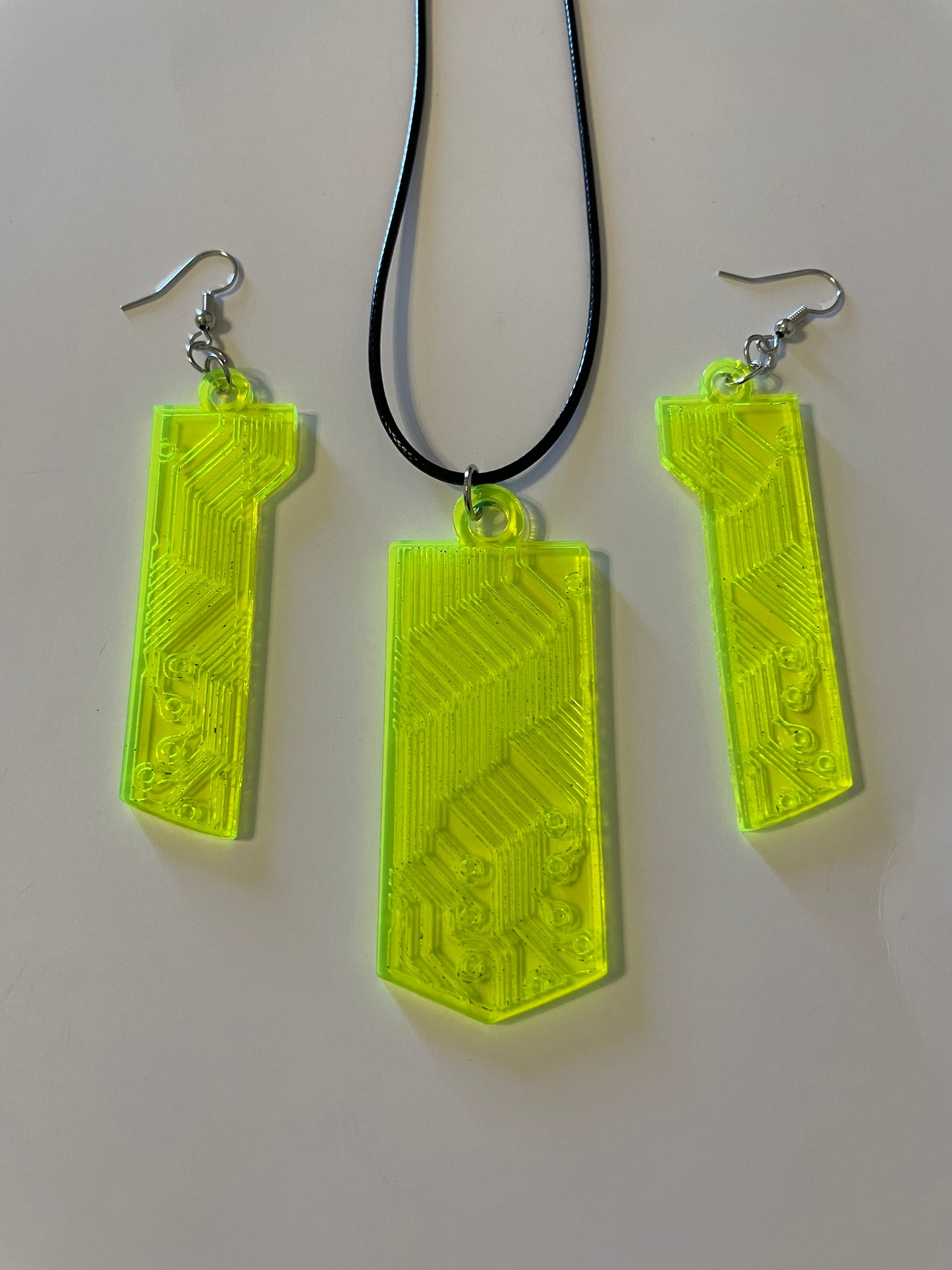 Data Chip Necklace/Earrings/Fluorescent Neon Acrylic/Blacklight/Cyberpunk/Rave/Goth